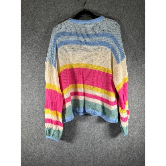 Altar'd State Sweater Women Large Blue Knit Long Sleeve Striped Wool Blend - Picture 6 of 7